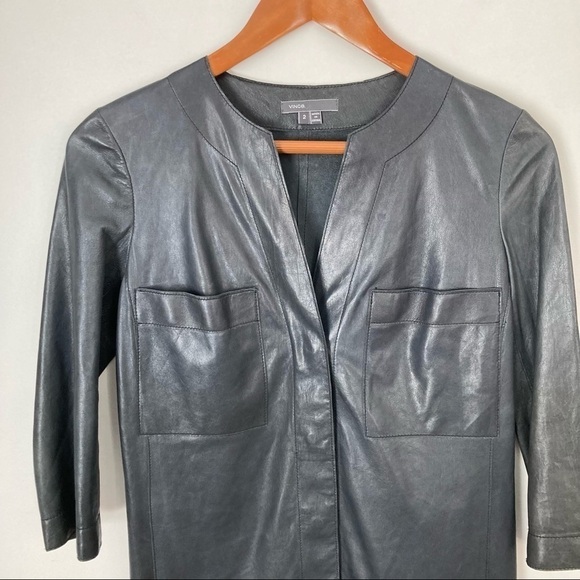 VINCE Lamb Leather Tunic Shift Dress - Picture 6 of 14